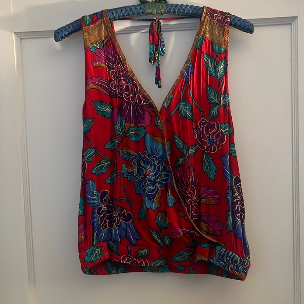 Vibrant Red and Blue Wrap Tank Top